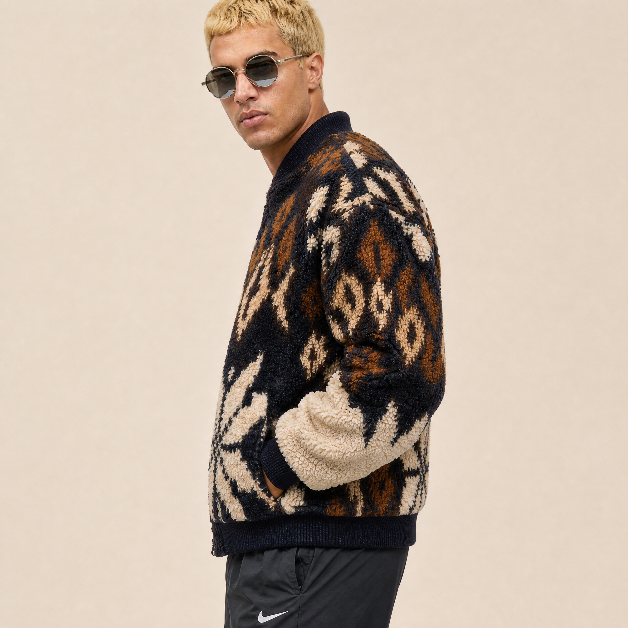 Giacca Bomber in Lana Merino e Sherpa