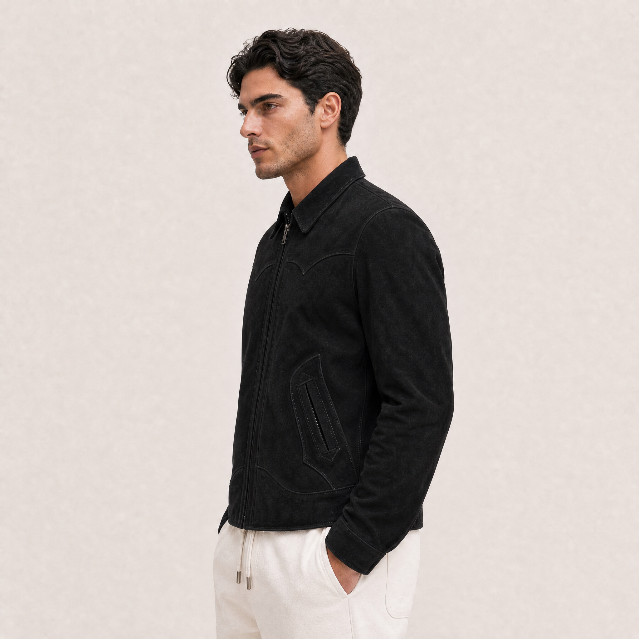 “Rebel Checkpoint” – Varsity leather with checker print and sporty construction