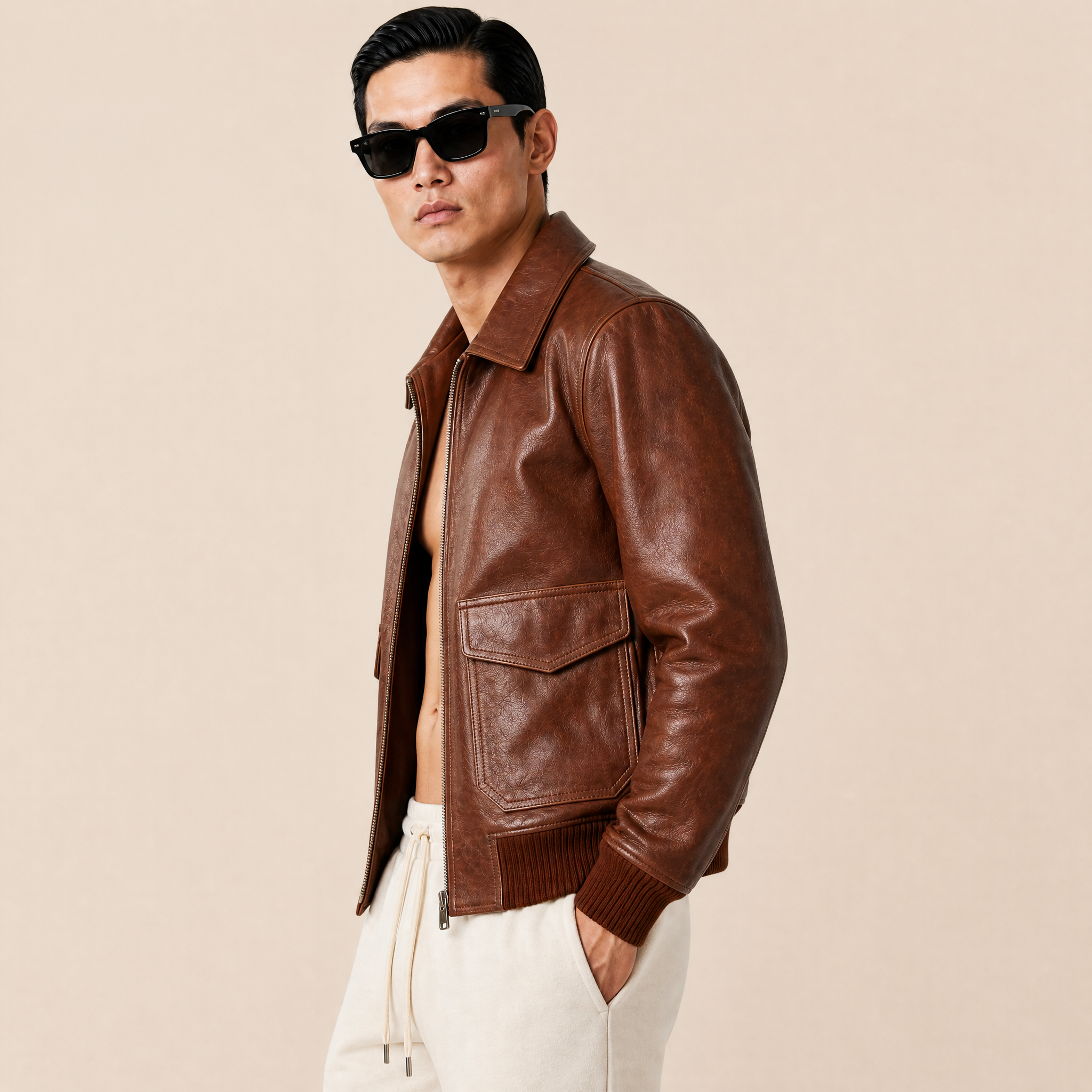 “Rebel Checkpoint” – Varsity leather with checker print and sporty construction