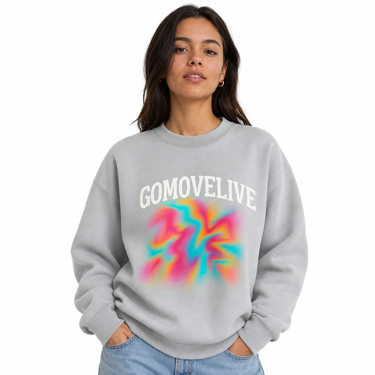 GOMOVELIVE Vibes – Technical Sweatshirt with Tie-Dye Graphic