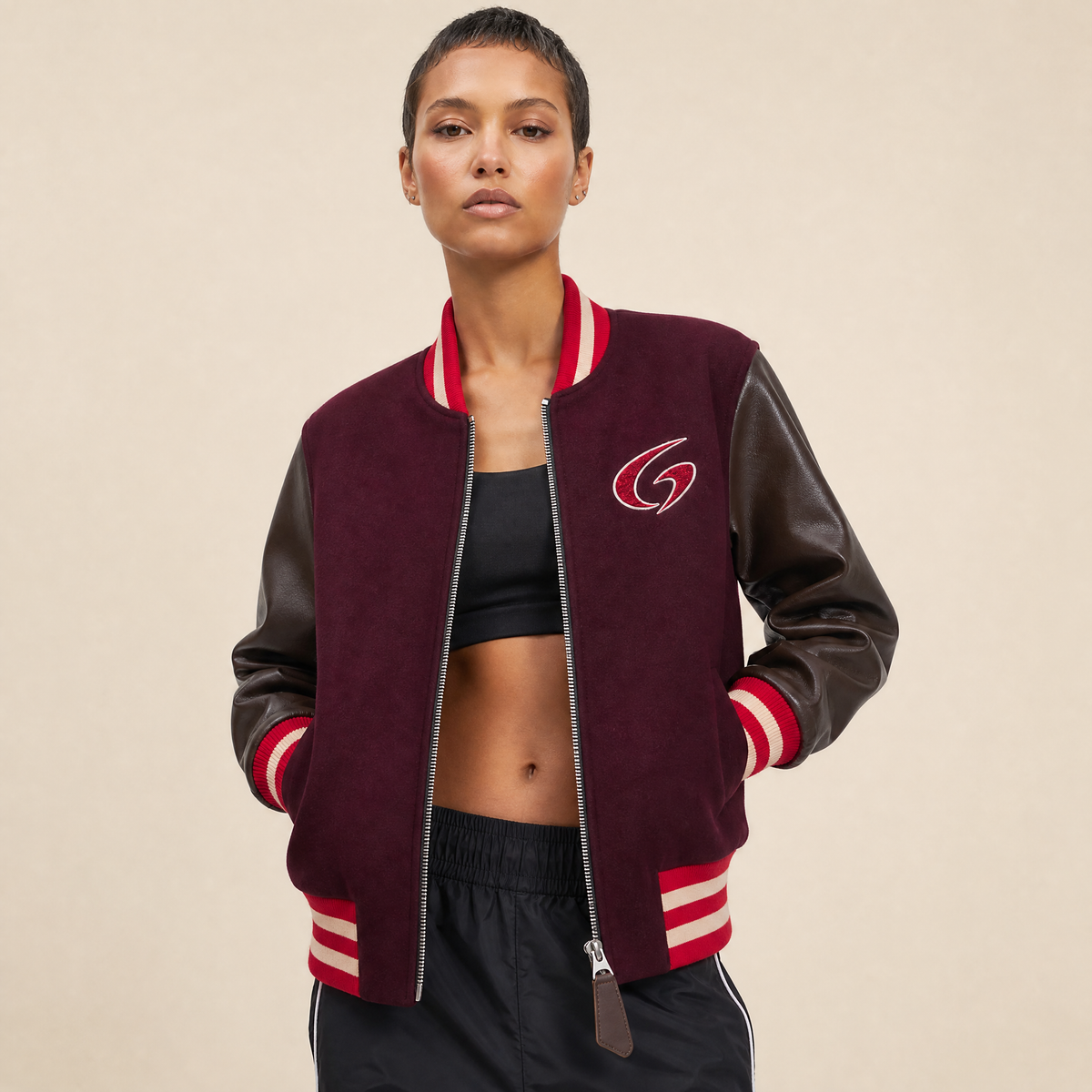 Giacca Varsity Bomber in Lana e Pelle