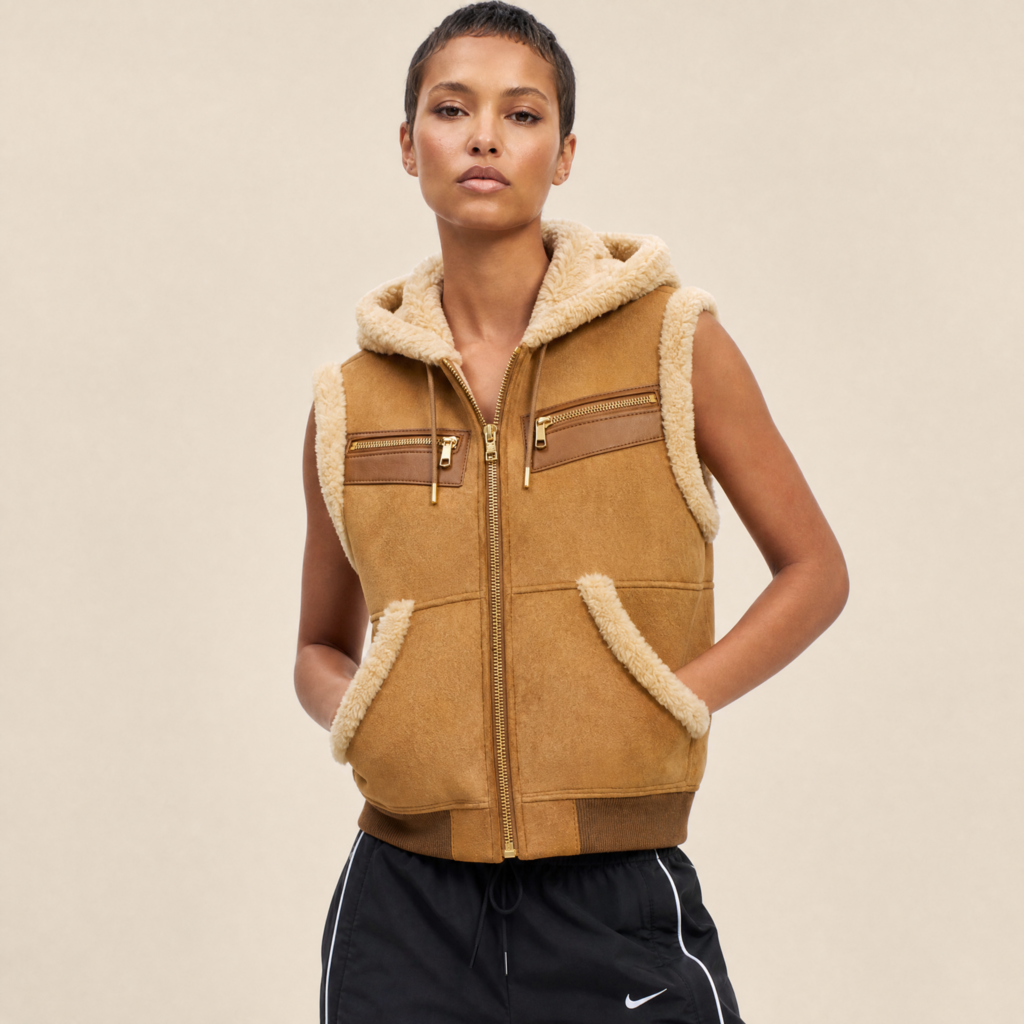 Gilet in Pelle Scamosciata e Shearling