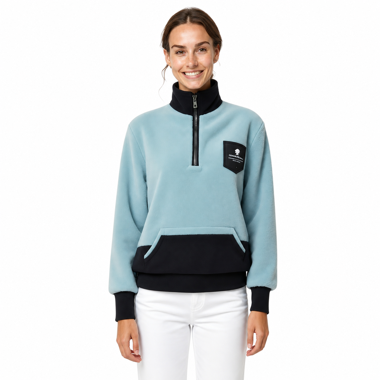 Oakham Trail Fleece – Ice Blue Technical Jacket with Black Details and Embroidered Patch