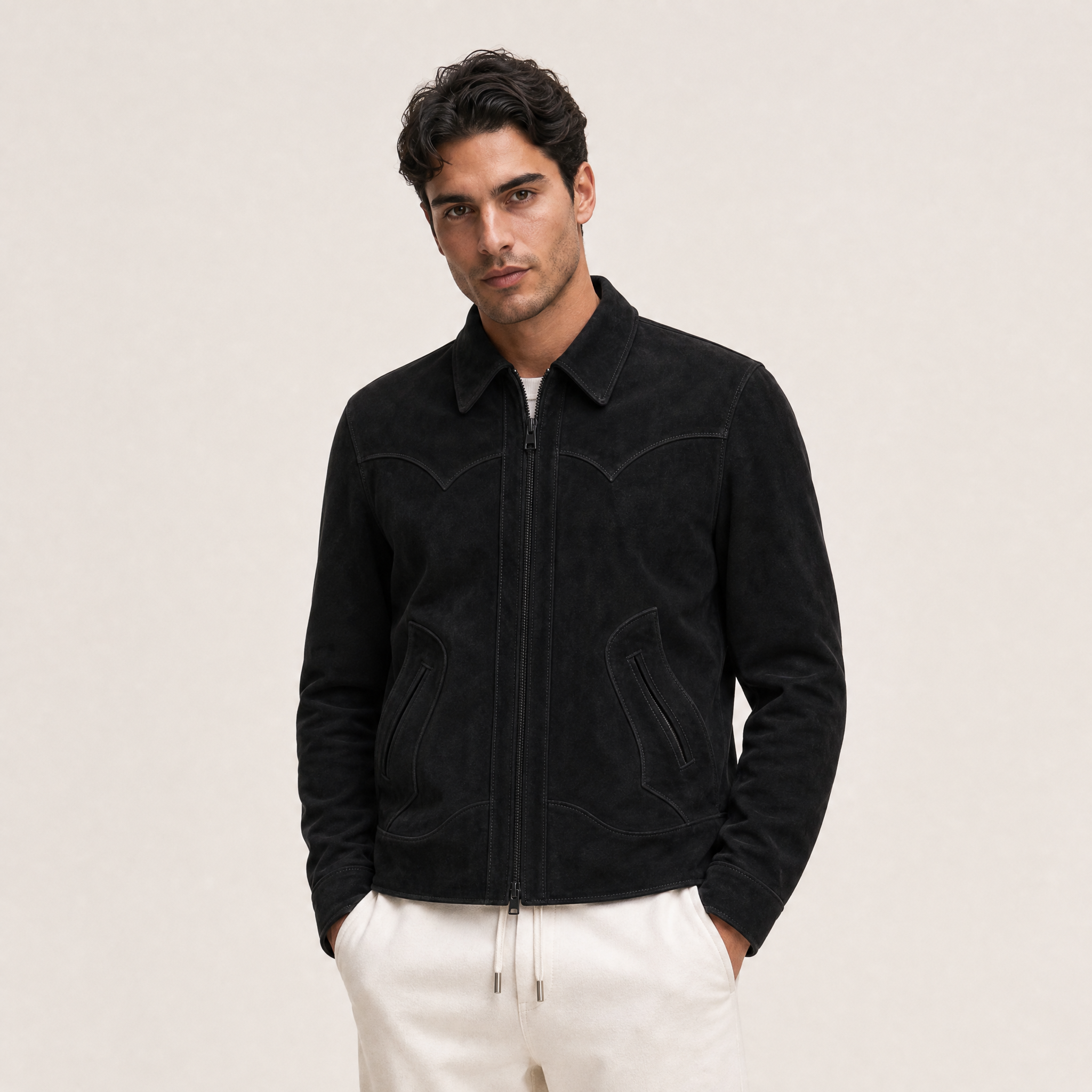 “Rebel Checkpoint” – Varsity leather with checker print and sporty construction