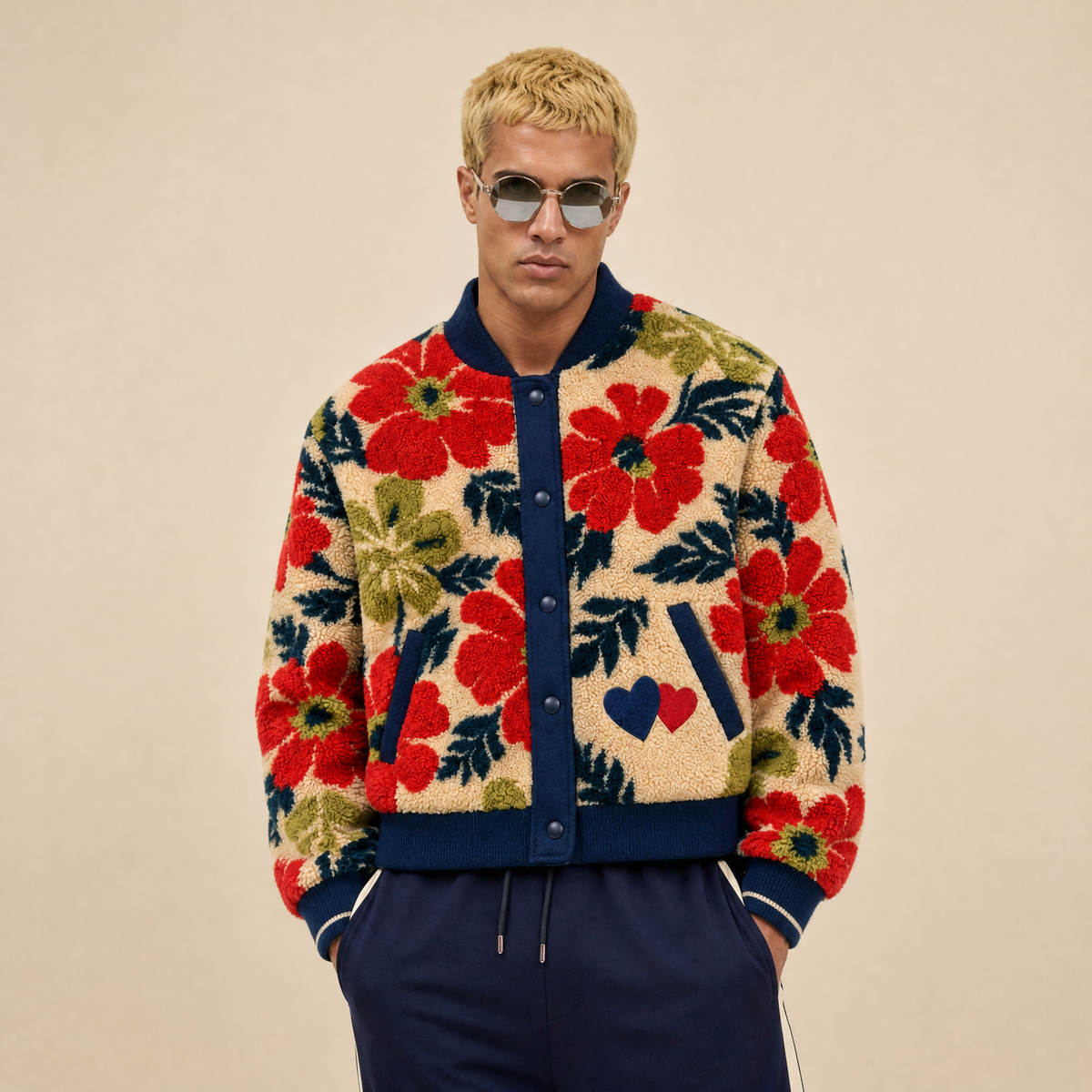 Giacca sherpa floreale