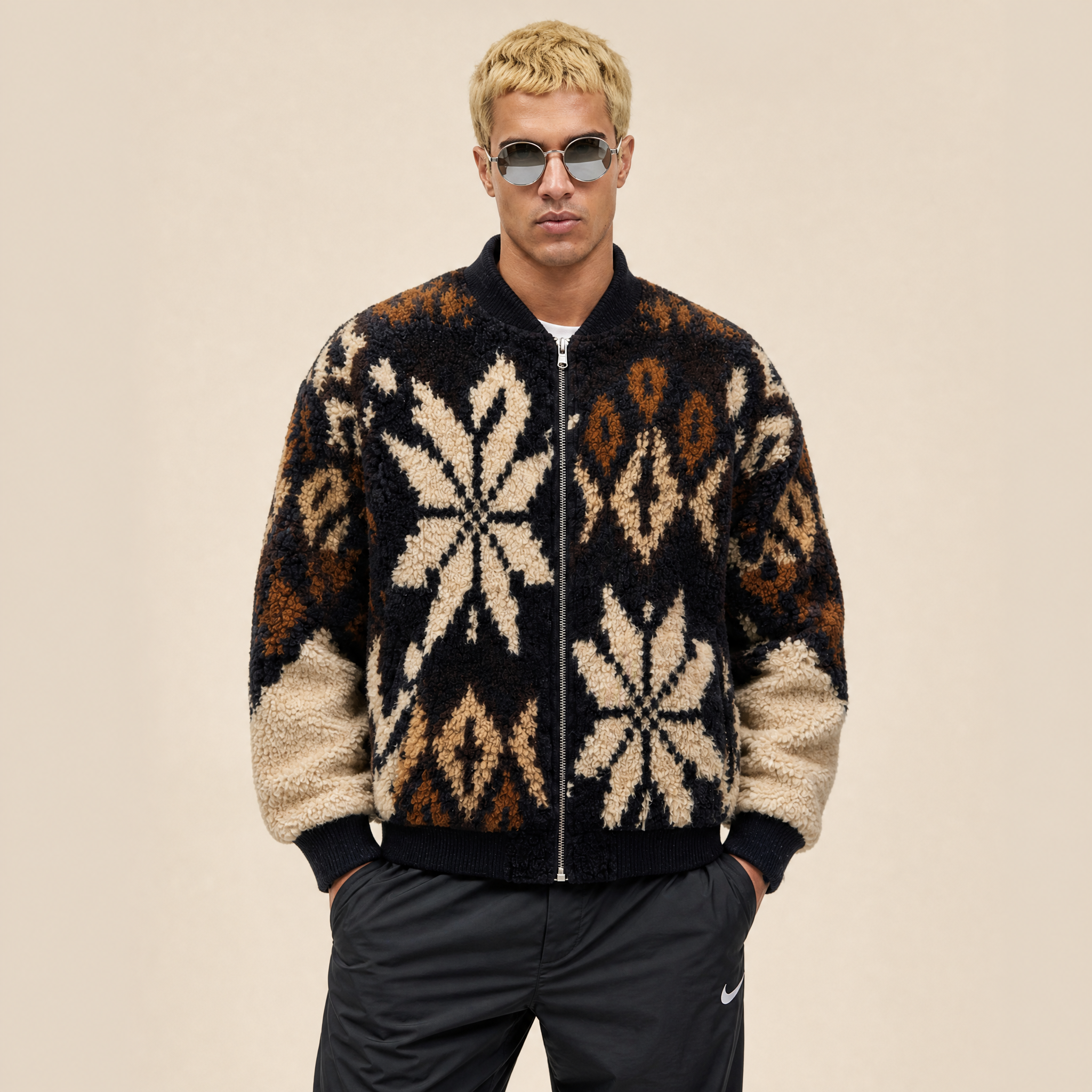 Giacca Bomber in Lana Merino e Sherpa