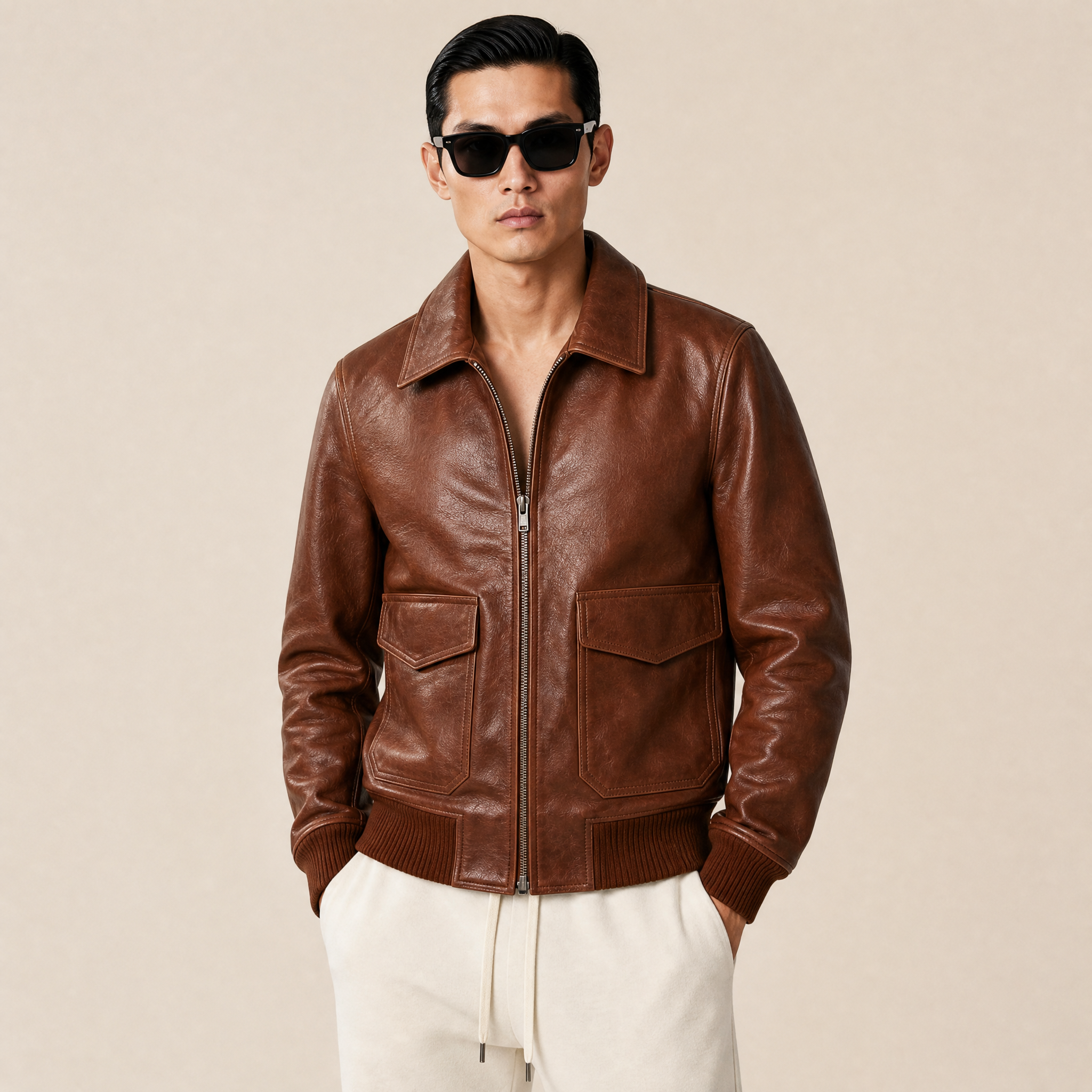 “Rebel Checkpoint” – Varsity leather with checker print and sporty construction