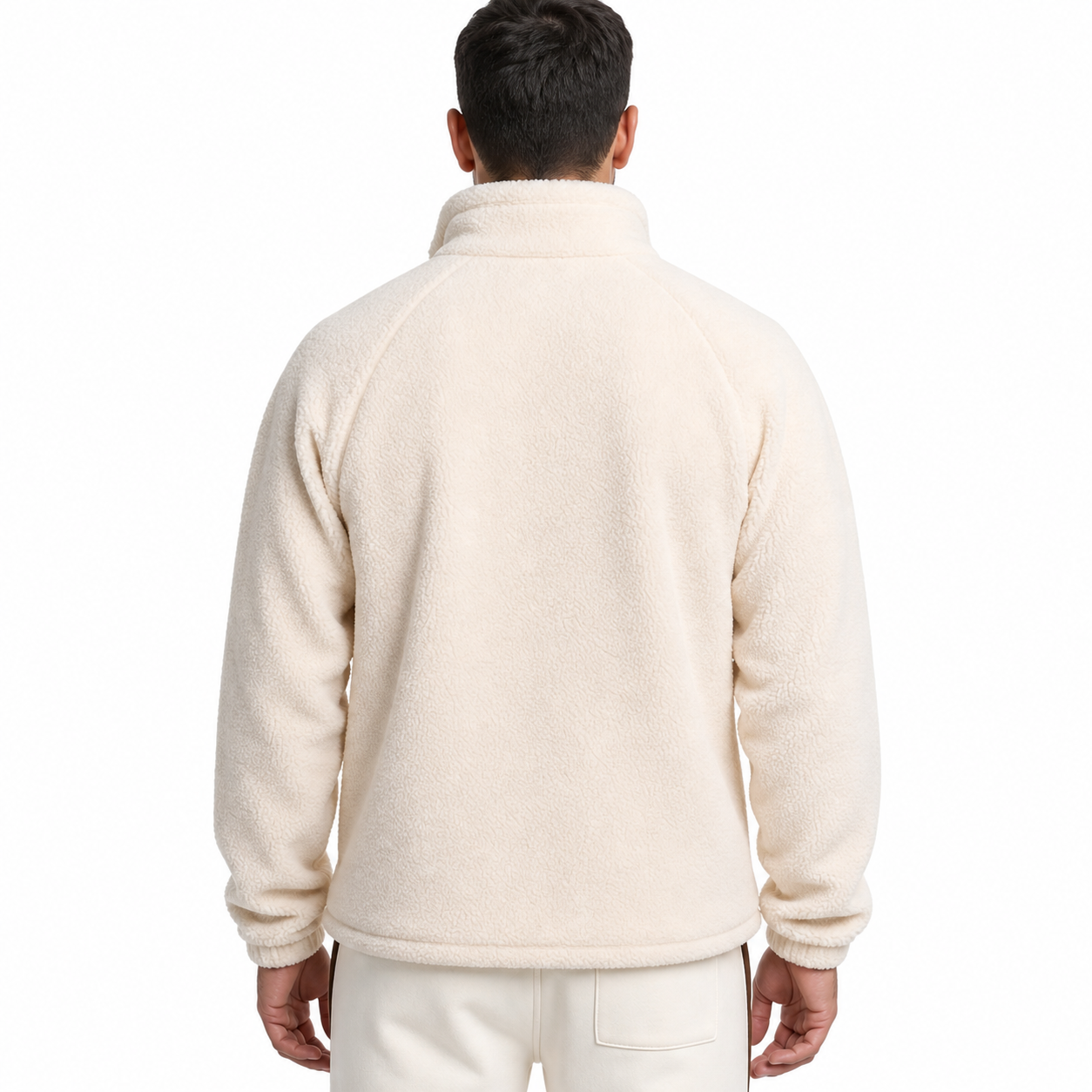 Sierra Cream – Ivory Fleece Pullover with Brown Zip and Side Pockets