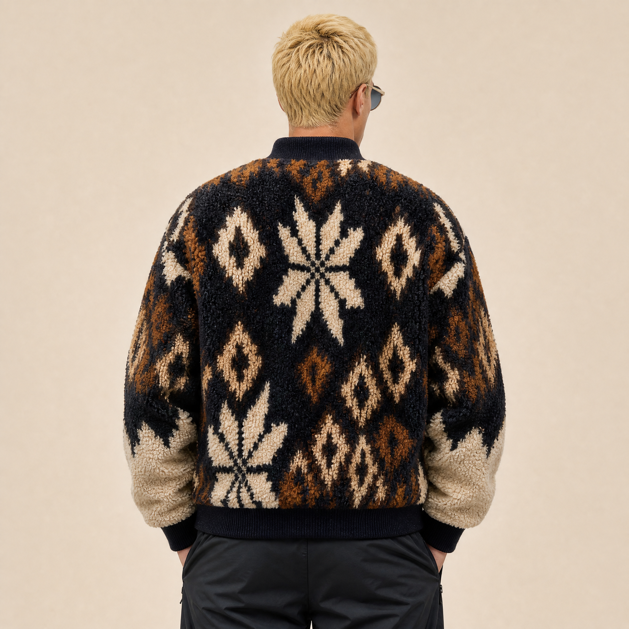 Giacca Bomber in Lana Merino e Sherpa