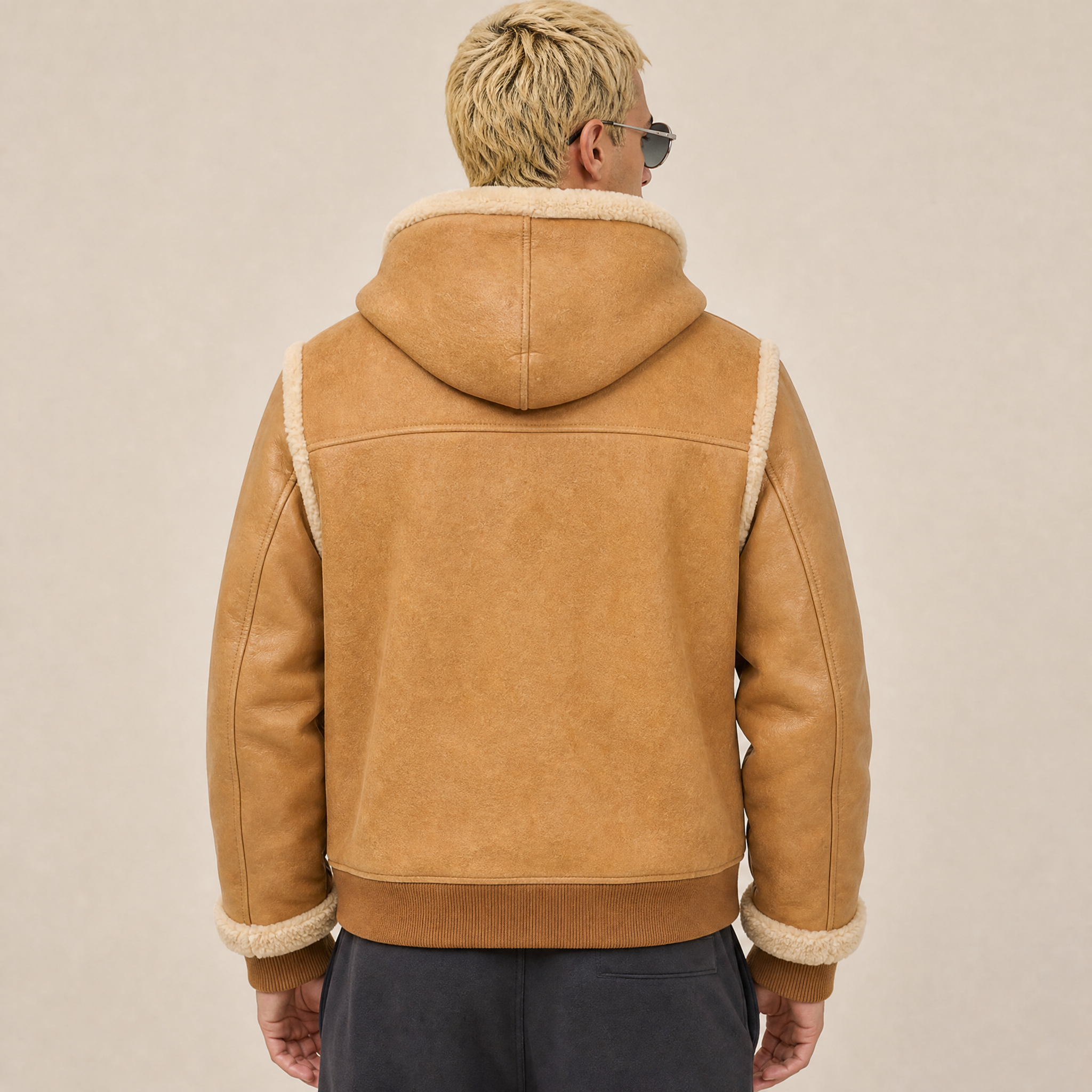 Giacca Bomber in Pelle Scamosciata e Shearling