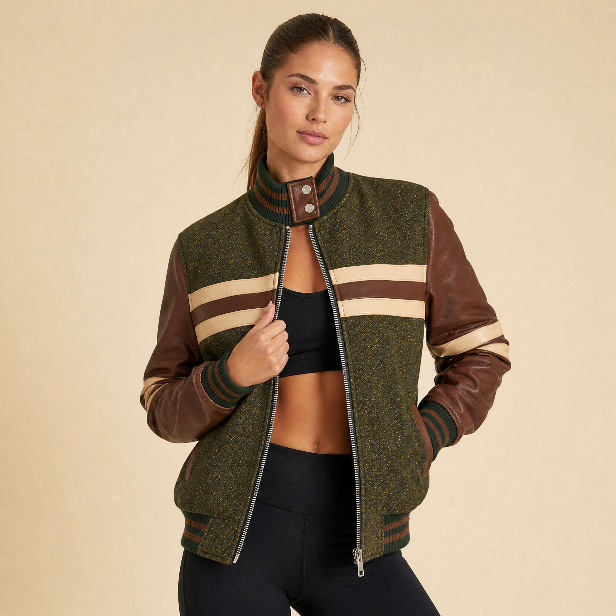 Technical Racing Jacket in Micro-Perforated Fabric and Leather