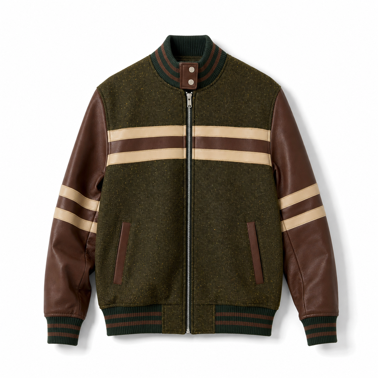 Technical Racing Jacket in Micro-Perforated Fabric and Leather