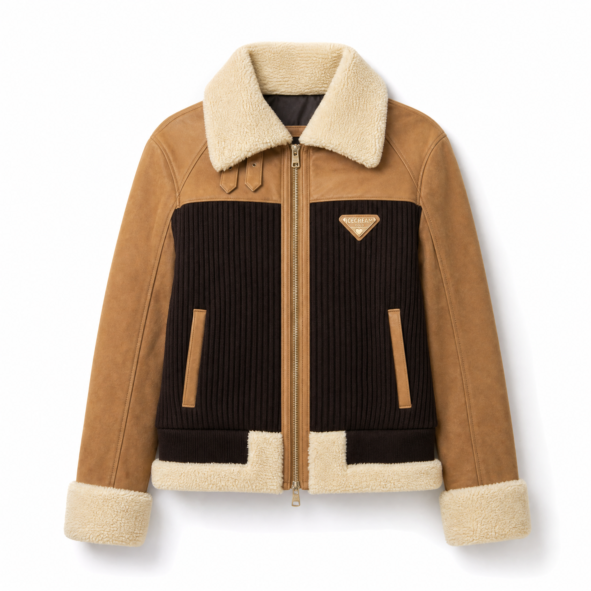 "Tranquility Pilot" – Technical shearling and rib knit jacket