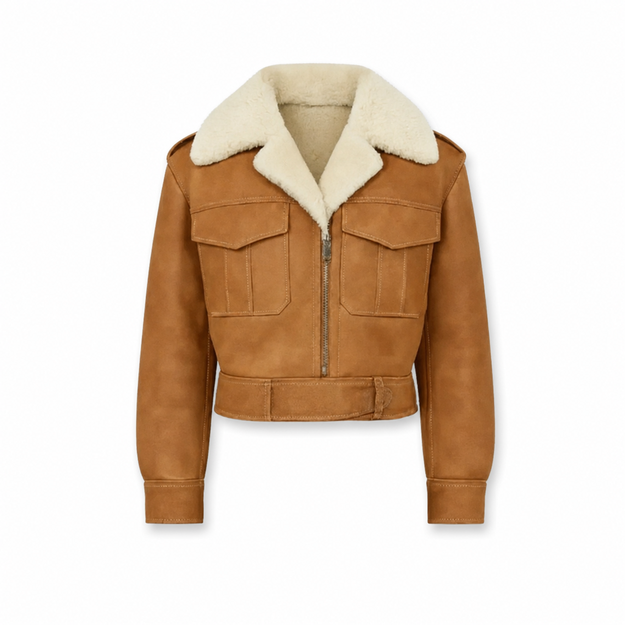“Altitude Belted” – Shearling aviator in suede leather