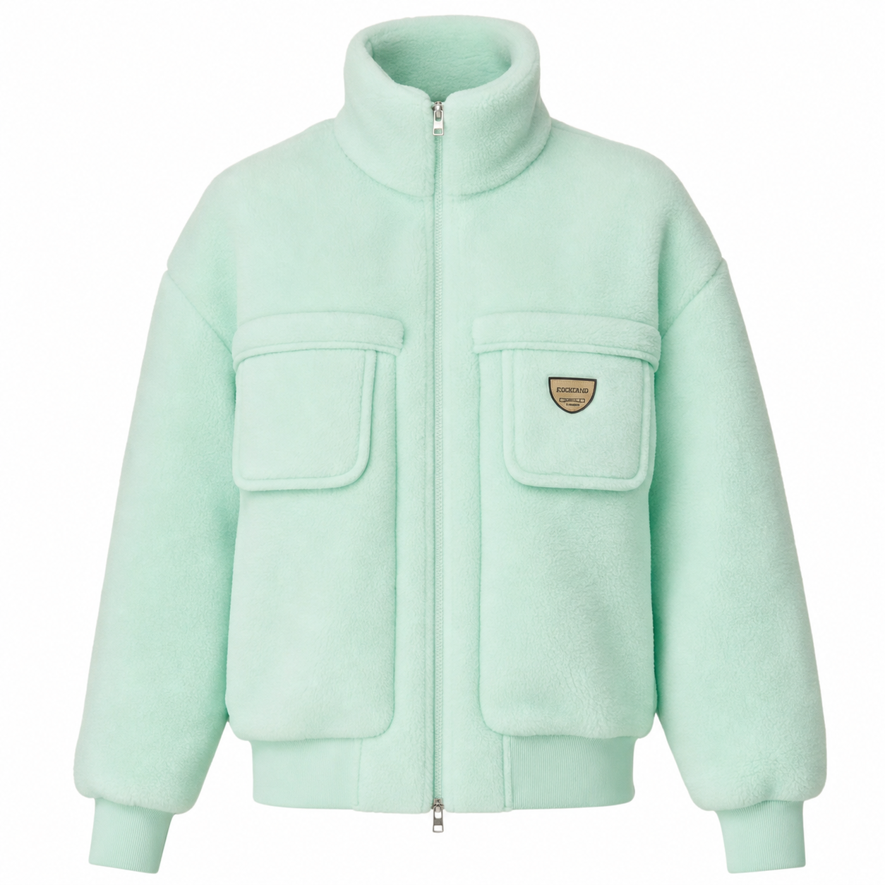 Gomovelive Mint Ridge – Mint Green Fleece Jacket with Front Pockets and High Neck
