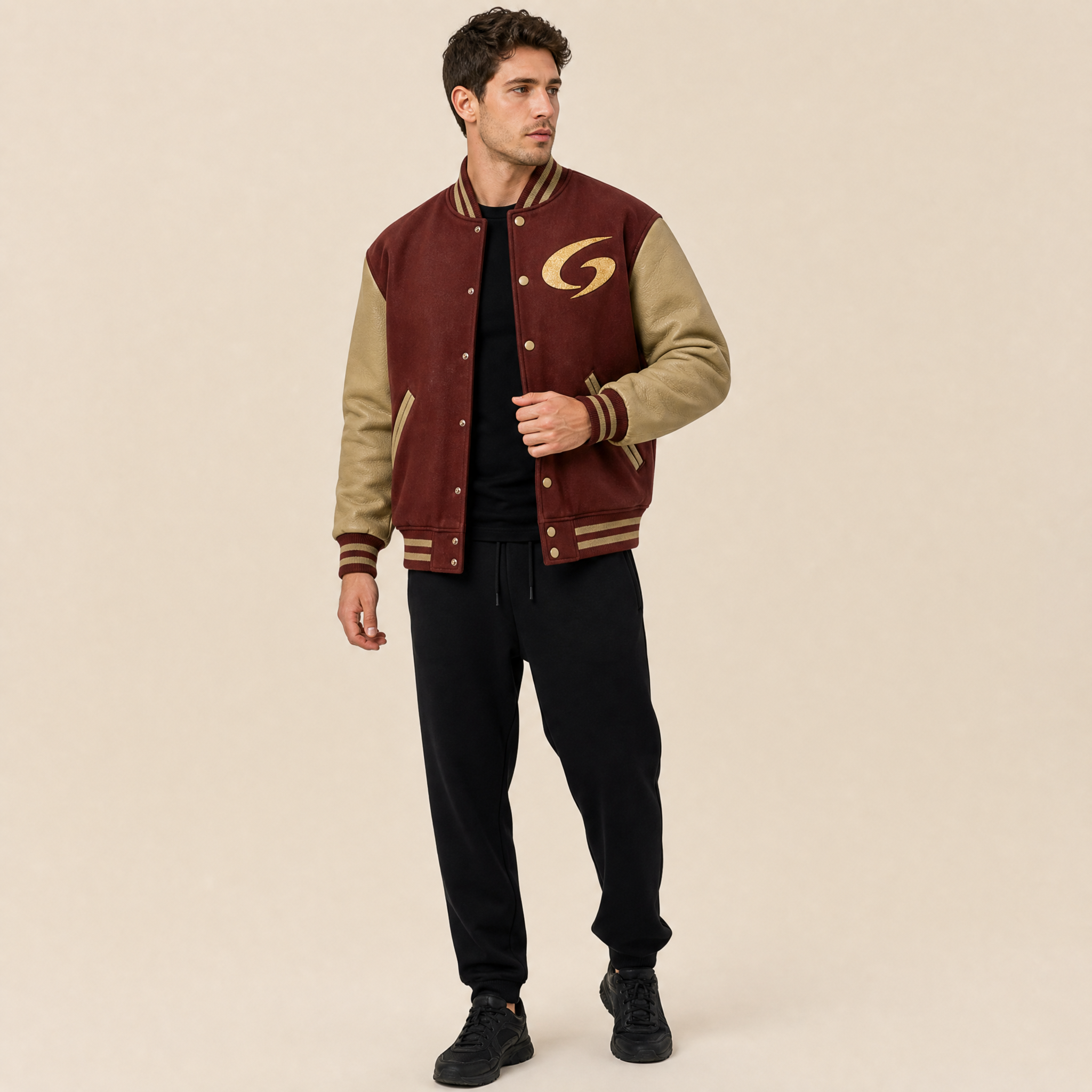 « Rebel Checkpoint » – Veste universitaire en cuir à carreaux et construction sportive