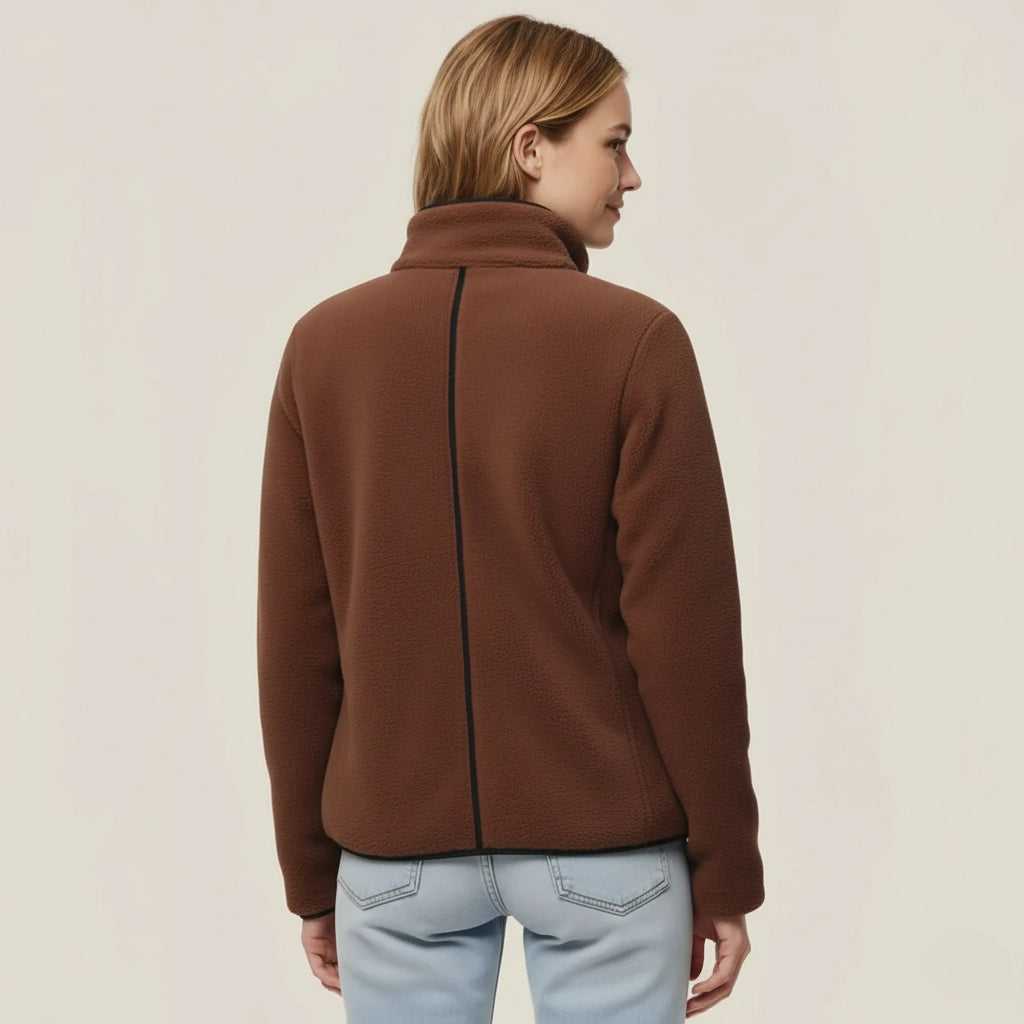 Canyon Crest – Brown Fleece Jacket with Army Green Pocket and High Collar