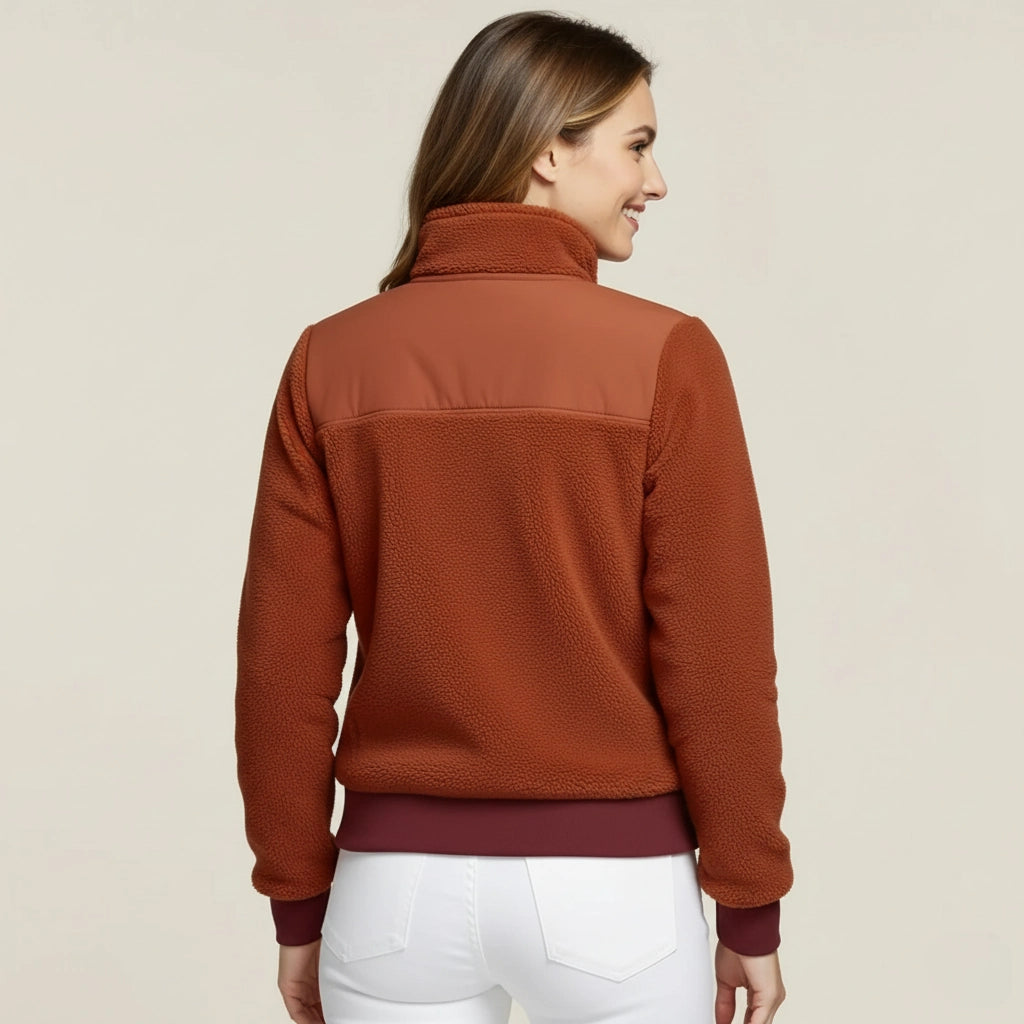 Khaki Loft – Giacca in Pile Marrone con Zip Celeste e Patch “Mountain Khakis”
