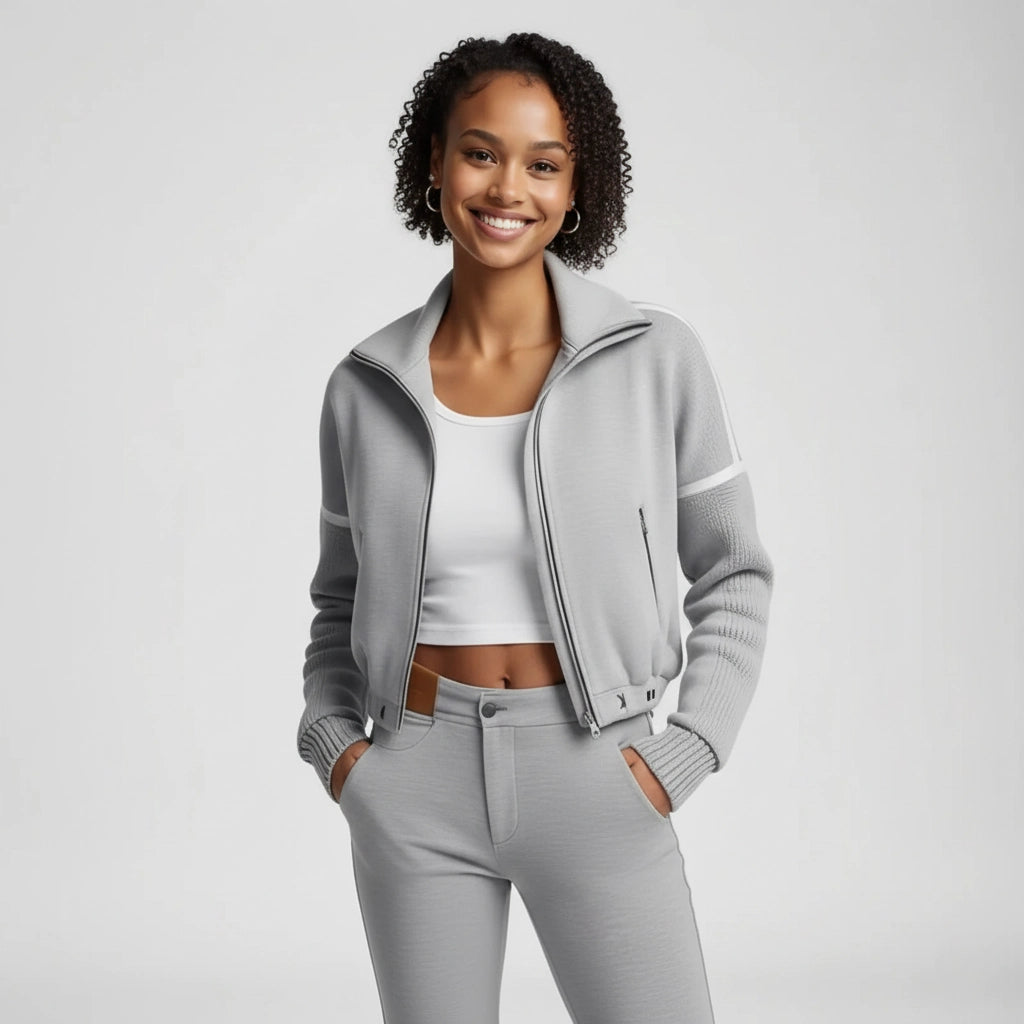 Sporty-Textured Crop Jacket: Dynamic Style and Refined Comfort