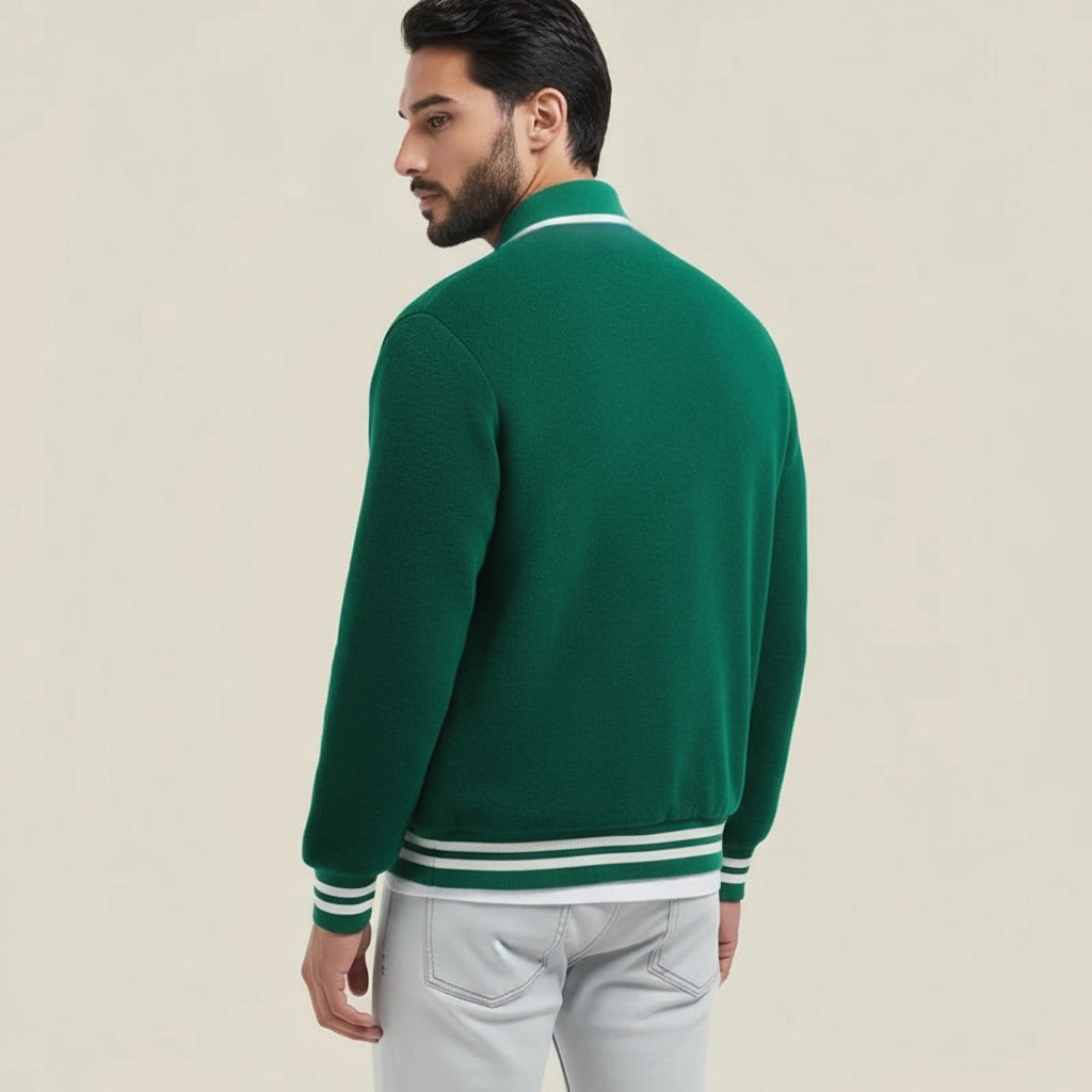 Varsity Lineback Jacket – Giacca College Verde con Dettagli Bianchi e Chiusura a Bottoni