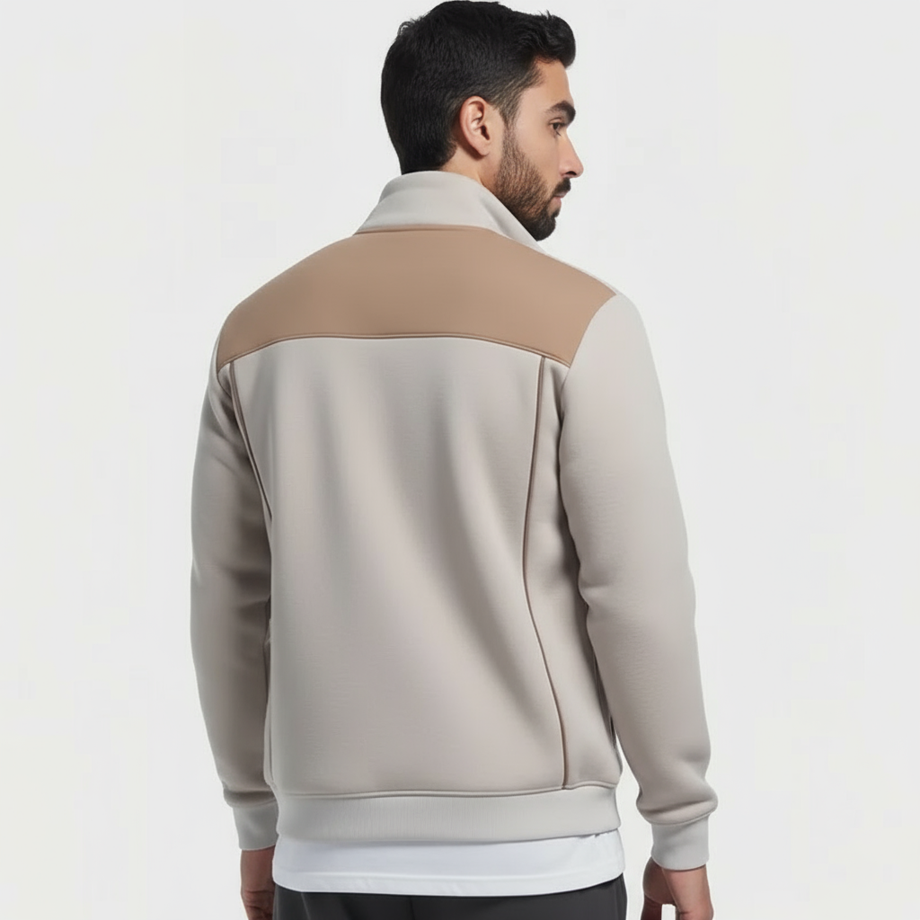 Stone Range – Giacca Zip-Up Beige con Spalle Rinforzate e Collo Alto