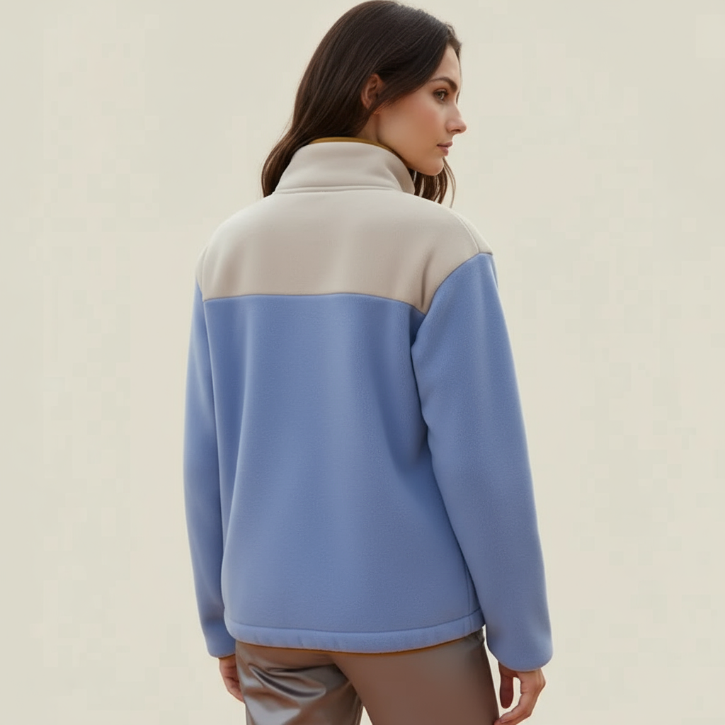 Desert Trail Fleece – Two-Tone Light Blue and Beige Technical Jacket with Brown Details