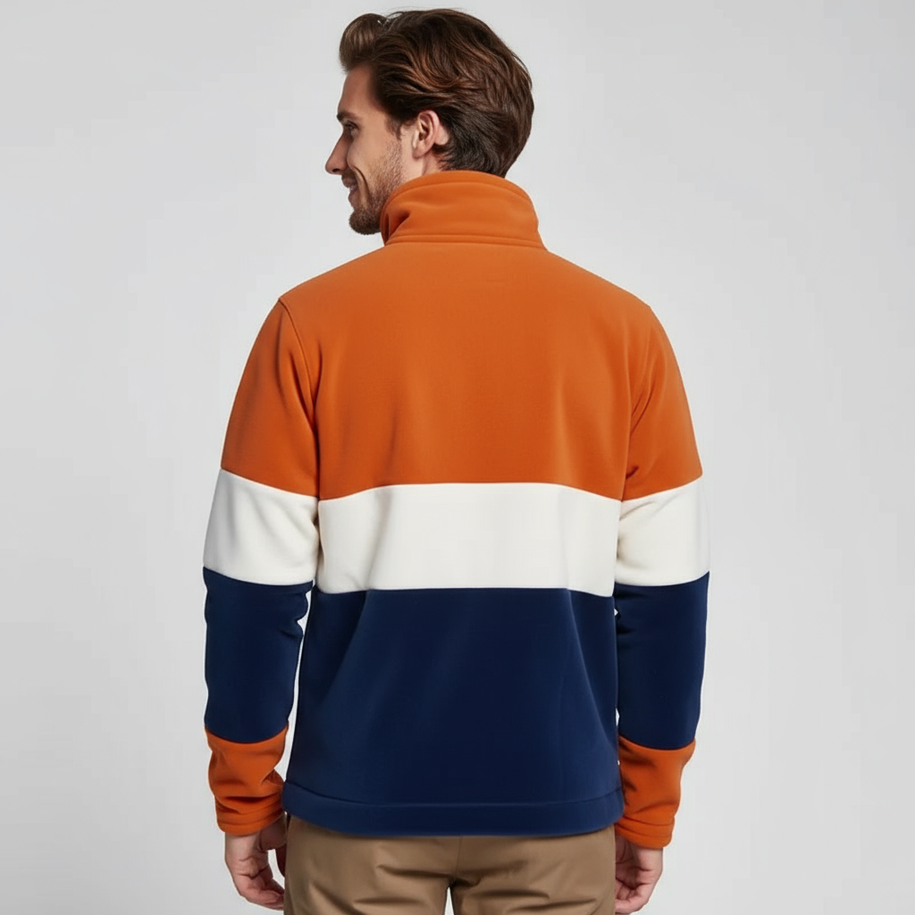 Burnt Orange and Navy Fleece Jacket - Rugged Style and Distinctive Warmth