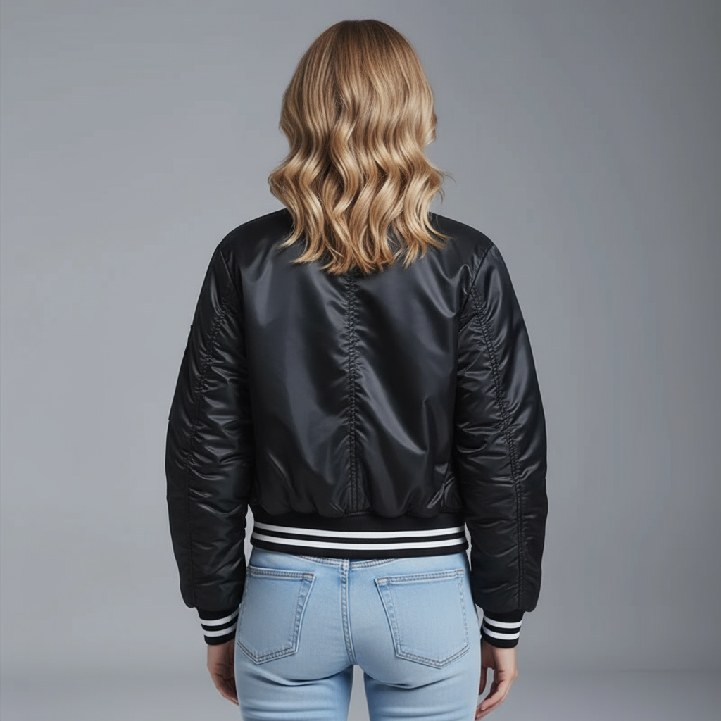 STILE ICONICO – BOMBER CROP IN NERO CON DETTAGLI BIANCHI