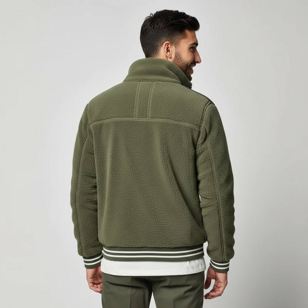 Military Green Fleece Jacket with Contrast Details - Urban Exploration