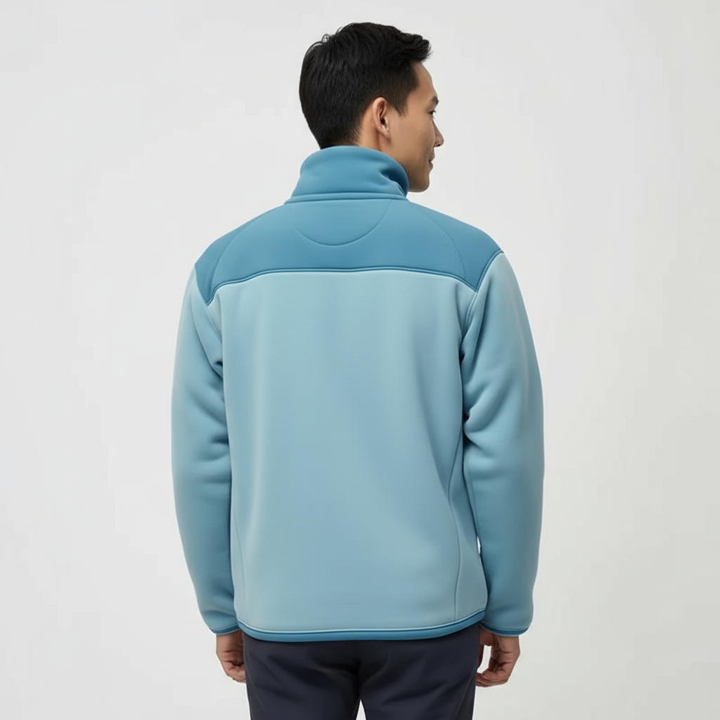 Laguna Quarter-Zip – Light Blue Fleece Pullover with Contrast Pocket and Palm Tree Embroidery