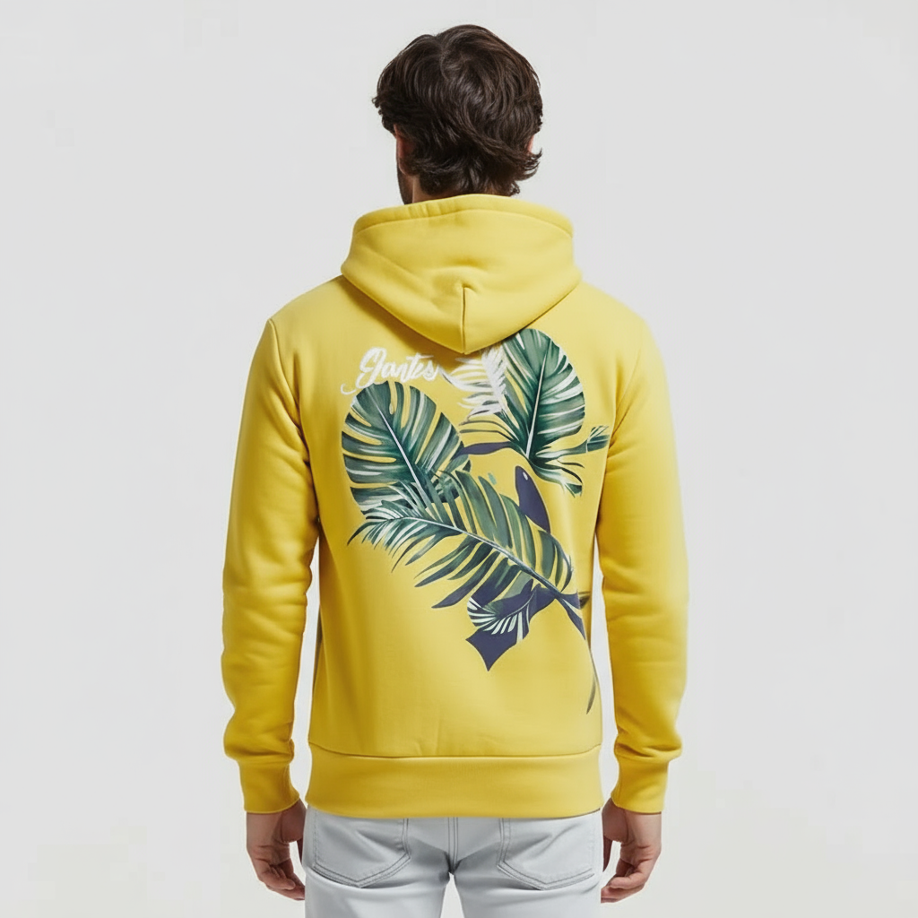 Guite Tropic Five – Felpa con Cappuccio Gialla con Stampa Tropicale