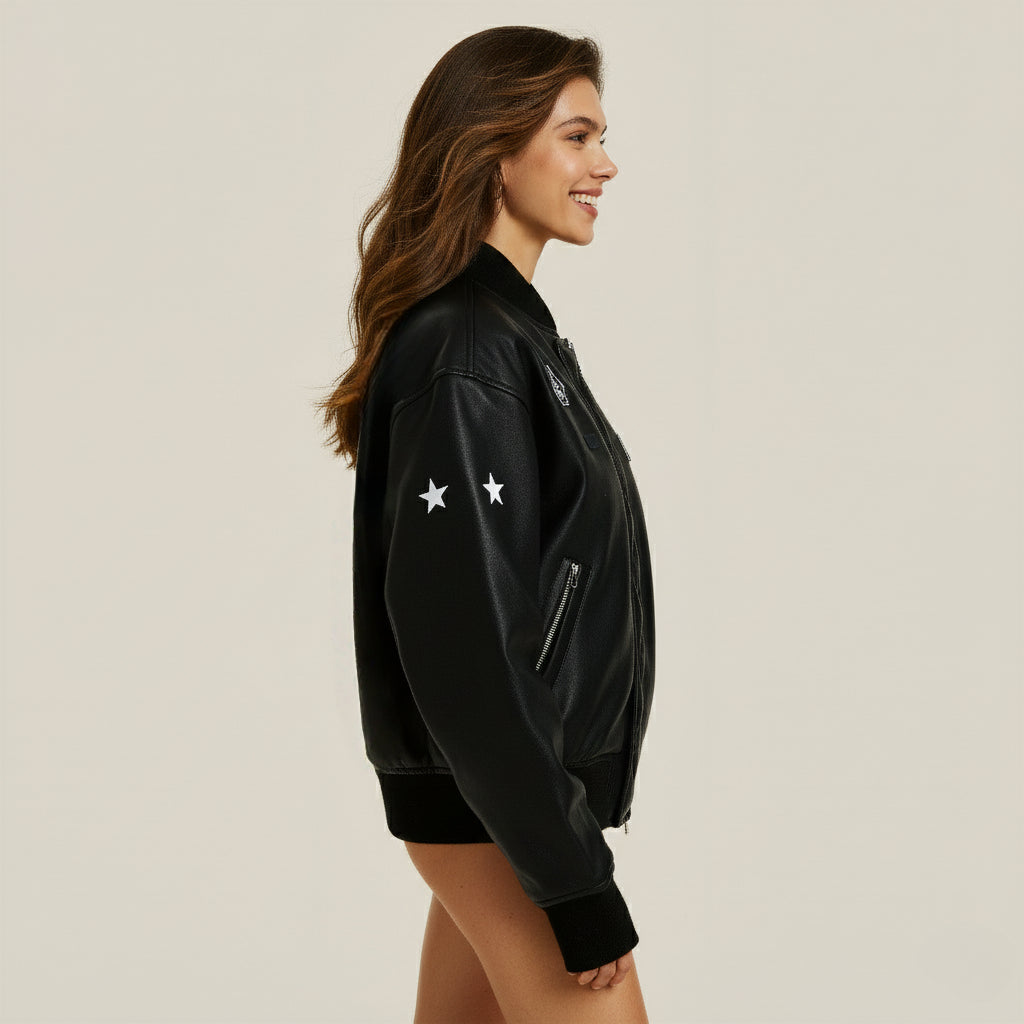 Urban Rebel – Bomber in Pelle Sintetica con Patch
