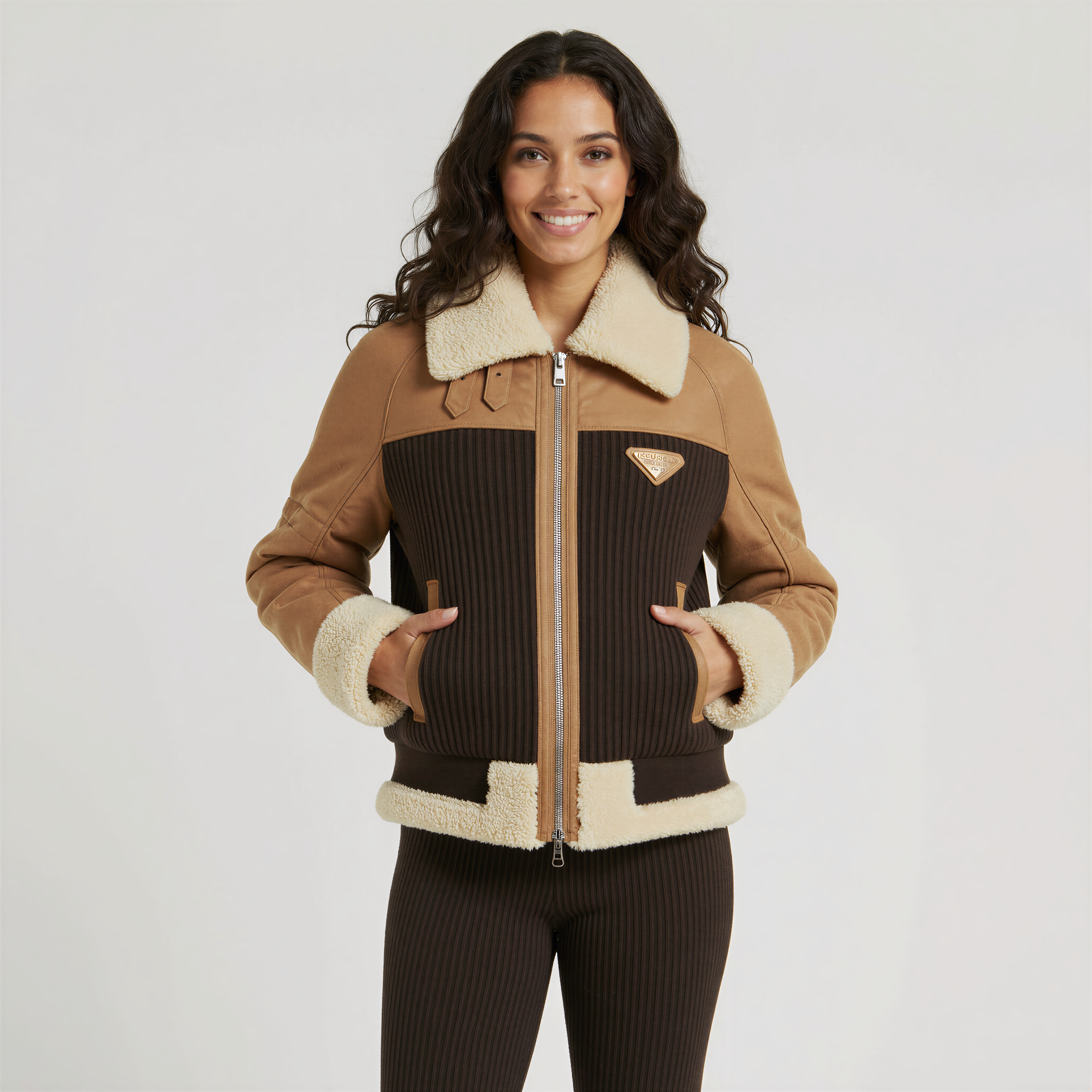 "Tranquility Pilot" – Giacca tecnica in shearling e maglia a coste