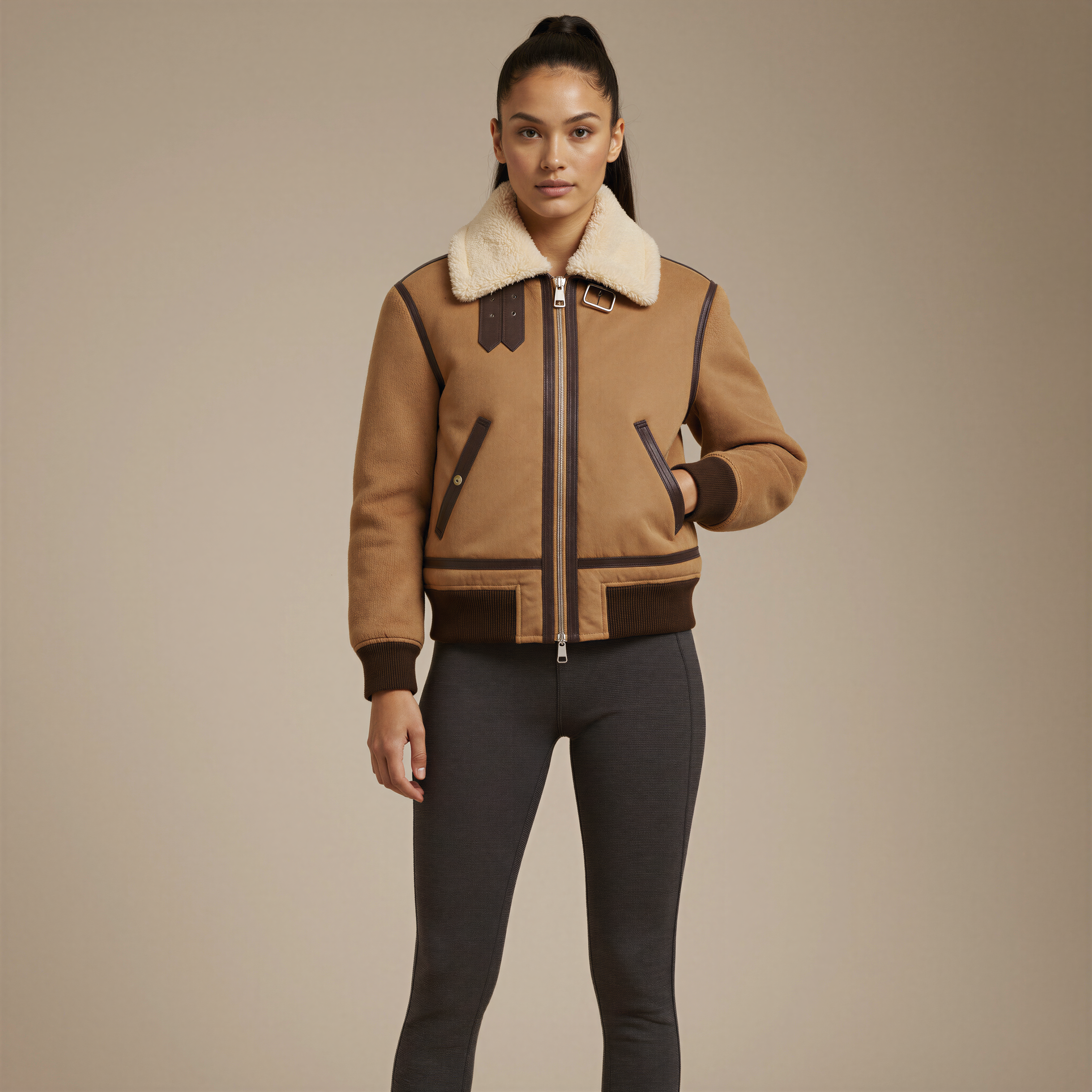 « Terra Loop » – Veste bomber en cuir de mouton retourné