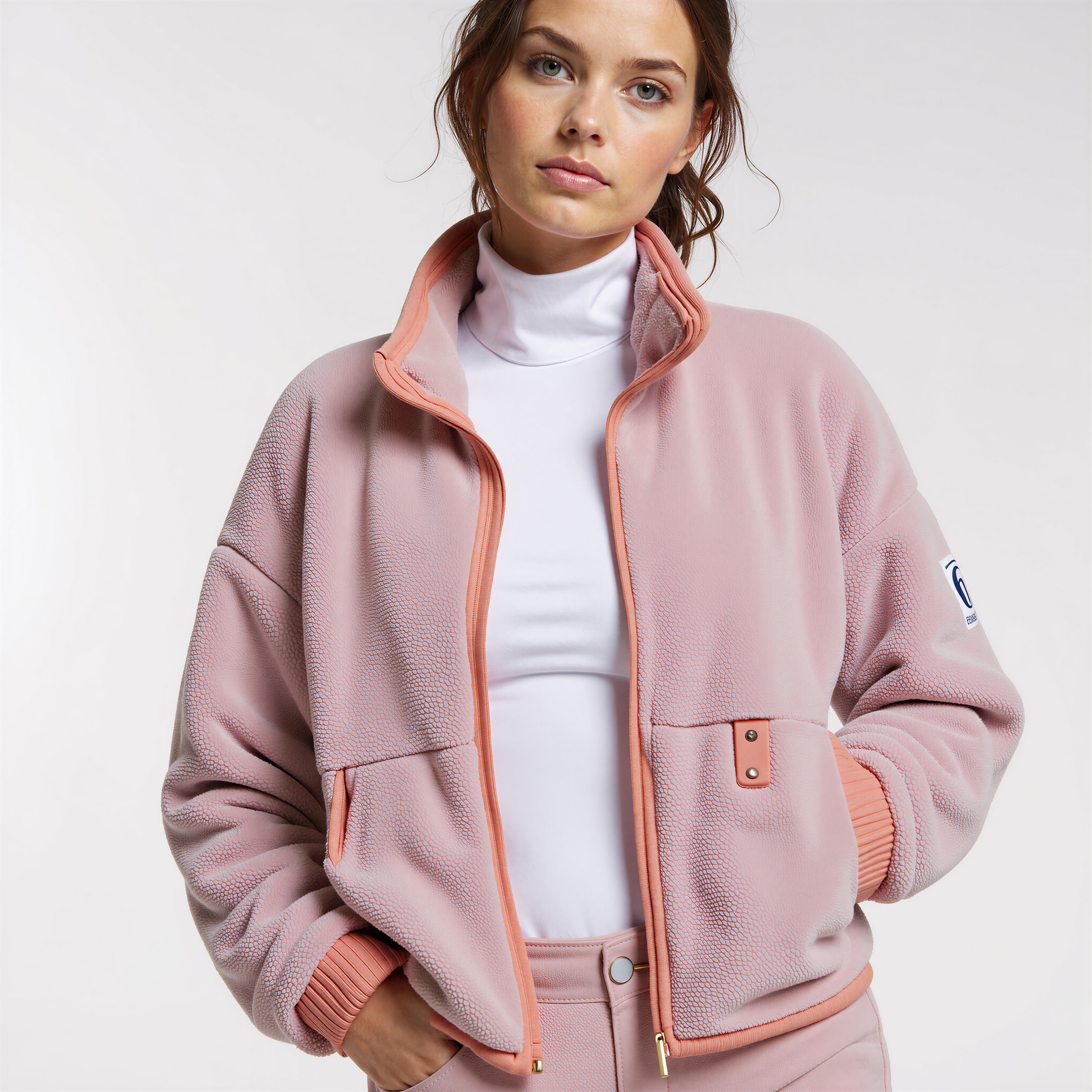 Blush Motion – Powder Pink Technical Jacket with High Collar and Utility Details