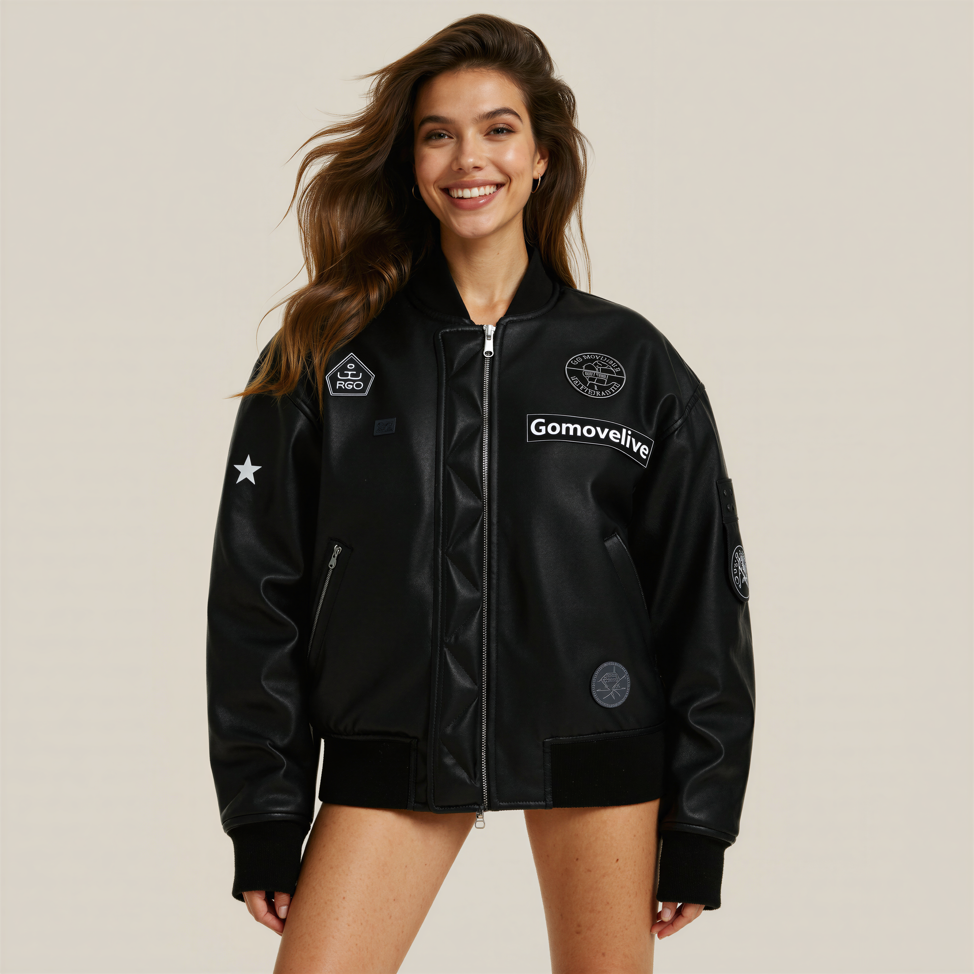 Urban Rebel – Bomber in Pelle Sintetica con Patch