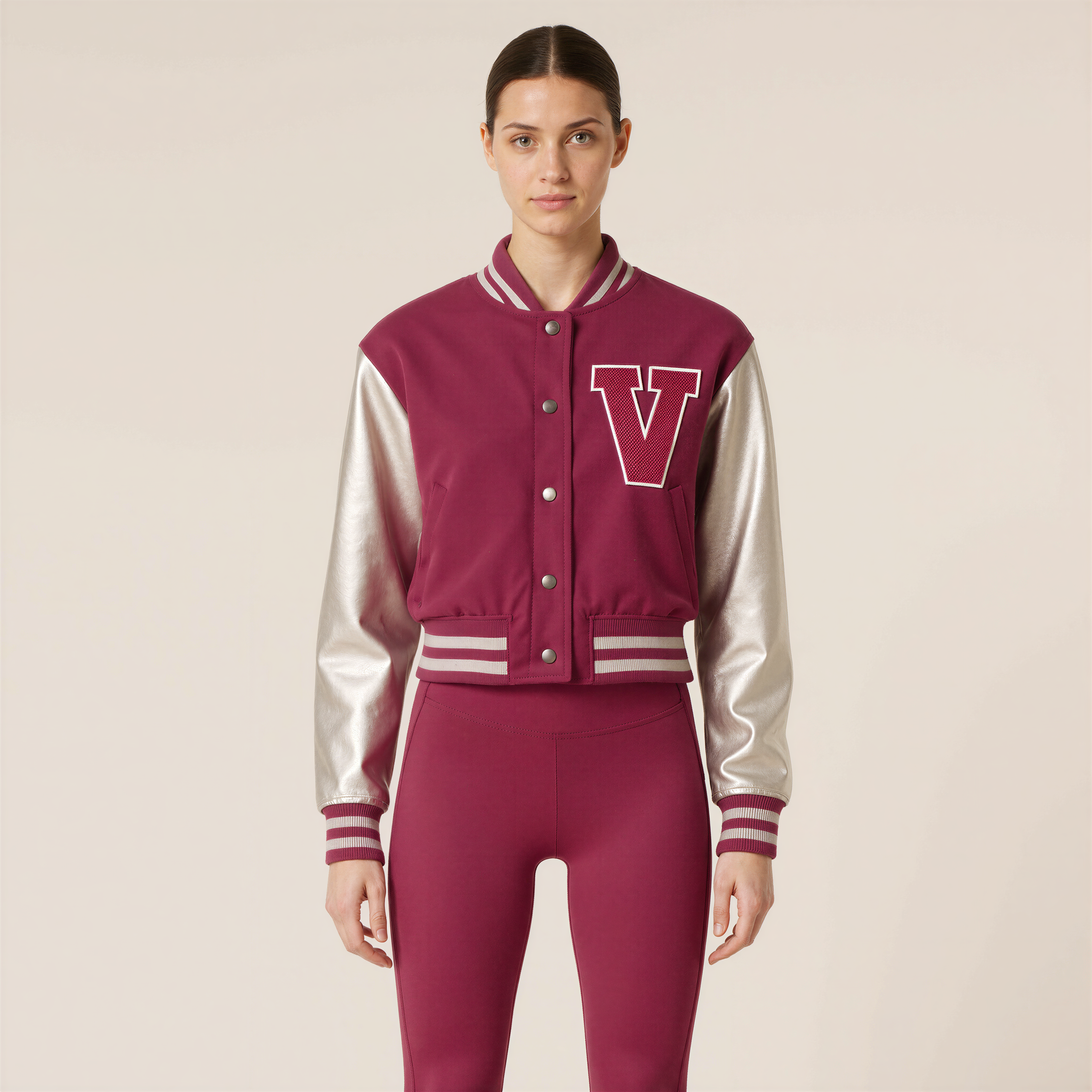 Veste universitaire emblématique pour femme, couleur bordeaux 