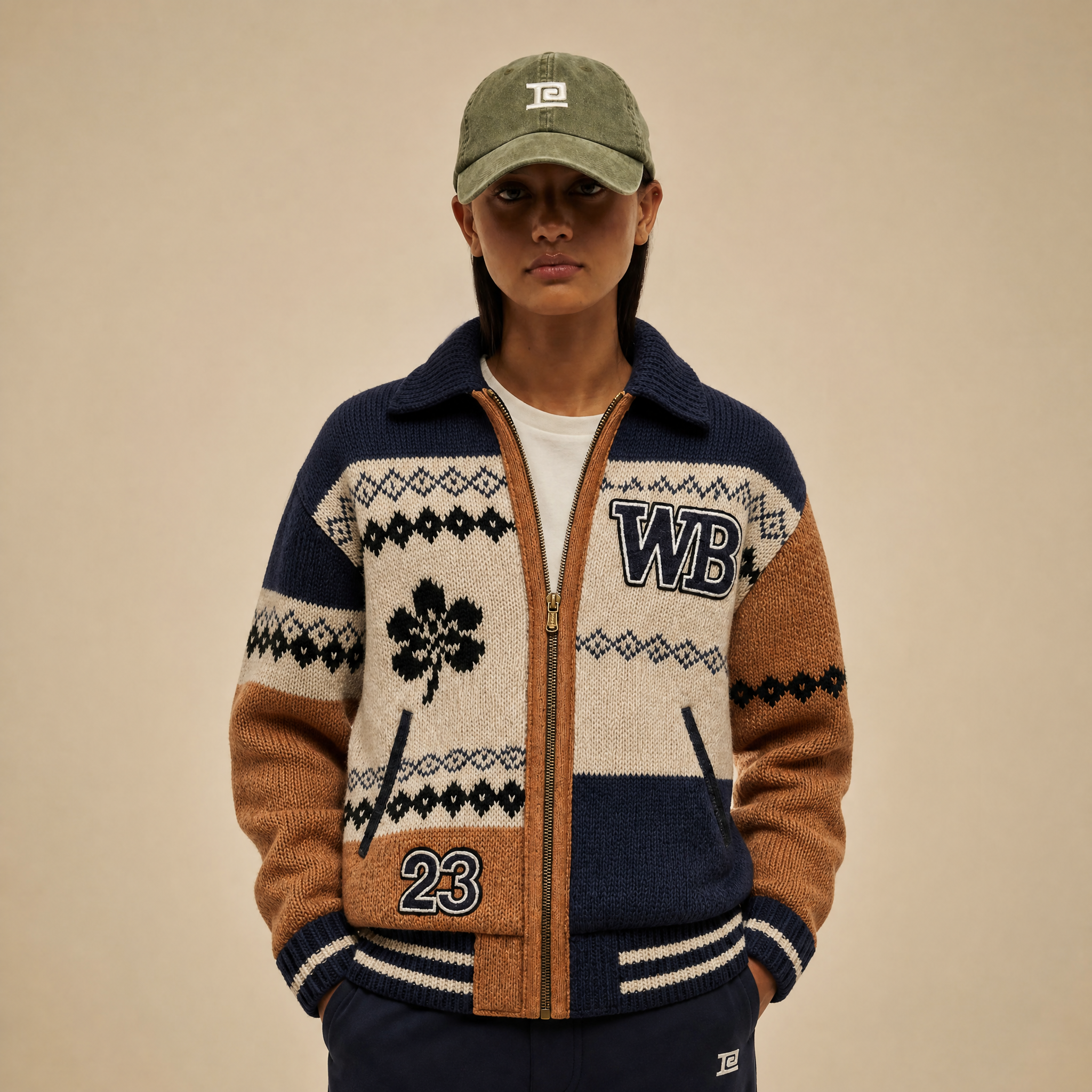 Varsity Legacy Knit — Quilted Knit Track Jacket with Embroidered Patches